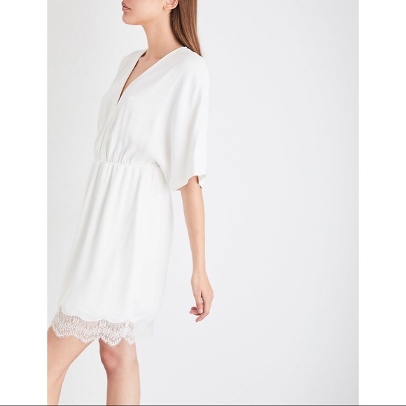 NWT Maje Raisio Crepe Lace-Hem Dress Ecru Size 2 - Picture 7 of 16